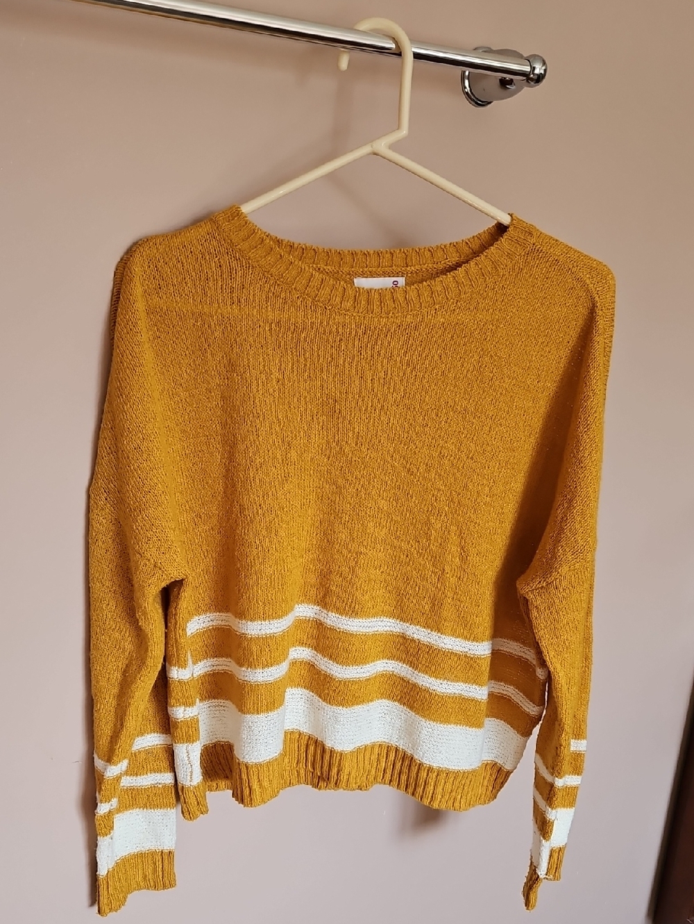 SO Mustard Yellow Striped Sweater Women’s Size Large Cozy Knit